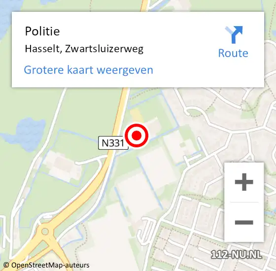 Locatie op kaart van de 112 melding: Politie Hasselt, Zwartsluizerweg op 15 juli 2024 07:53