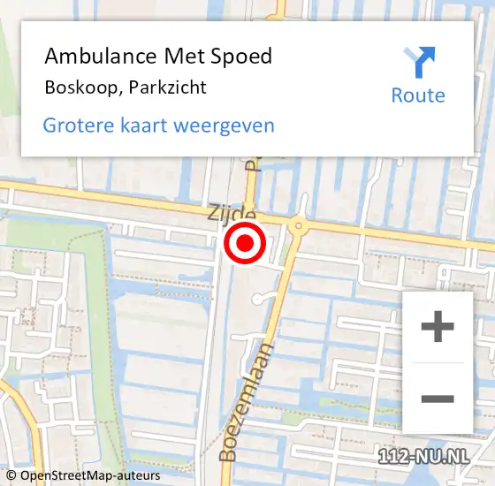 Locatie op kaart van de 112 melding: Ambulance Met Spoed Naar Boskoop, Parkzicht op 15 juli 2024 07:57