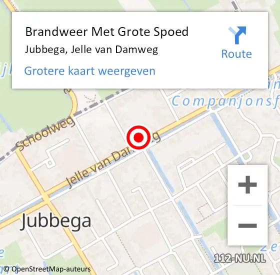 Locatie op kaart van de 112 melding: Brandweer Met Grote Spoed Naar Jubbega, Jelle van Damweg op 15 juli 2024 08:41