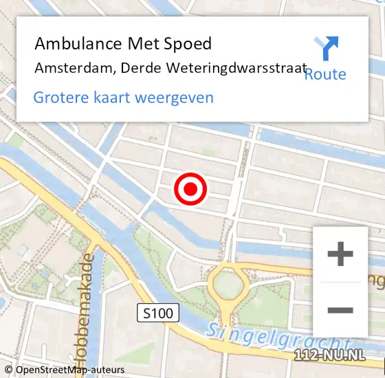 Locatie op kaart van de 112 melding: Ambulance Met Spoed Naar Amsterdam, Derde Weteringdwarsstraat op 15 juli 2024 09:12