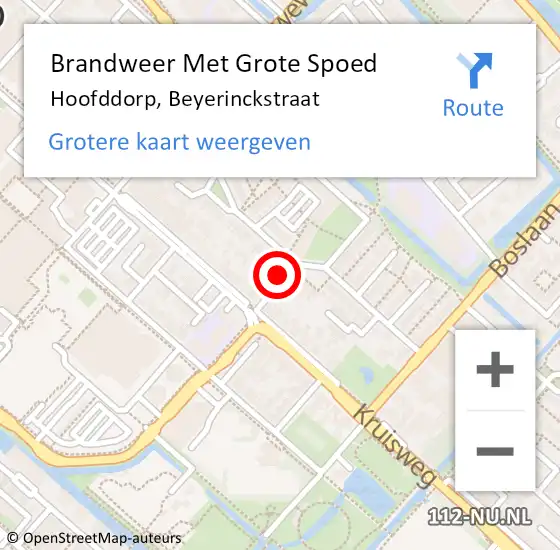 Locatie op kaart van de 112 melding: Brandweer Met Grote Spoed Naar Hoofddorp, Beyerinckstraat op 15 juli 2024 10:02