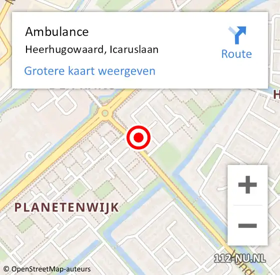 Locatie op kaart van de 112 melding: Ambulance Heerhugowaard, Icaruslaan op 15 juli 2024 10:03