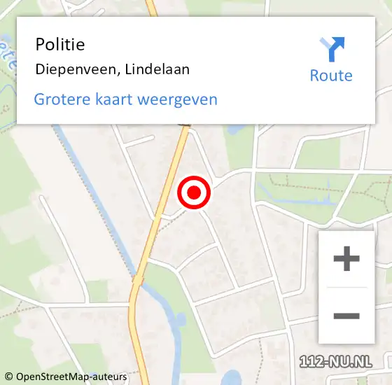 Locatie op kaart van de 112 melding: Politie Diepenveen, Lindelaan op 15 juli 2024 10:03