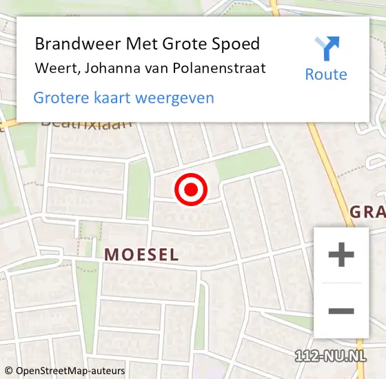 Locatie op kaart van de 112 melding: Brandweer Met Grote Spoed Naar Weert, Johanna van Polanenstraat op 15 juli 2024 10:13