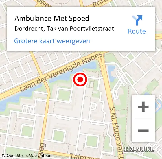 Locatie op kaart van de 112 melding: Ambulance Met Spoed Naar Dordrecht, Tak van Poortvlietstraat op 15 juli 2024 10:18