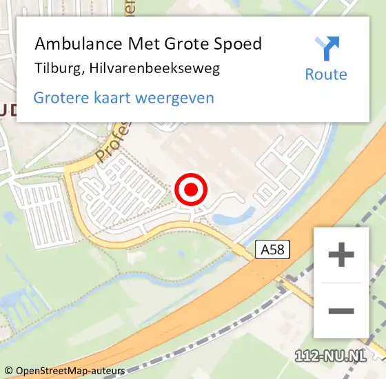 Locatie op kaart van de 112 melding: Ambulance Met Grote Spoed Naar Tilburg, Hilvarenbeekseweg op 15 juli 2024 10:29