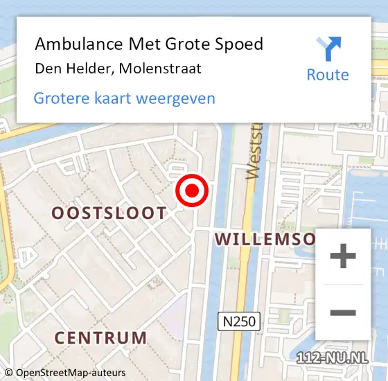 Locatie op kaart van de 112 melding: Ambulance Met Grote Spoed Naar Den Helder, Molenstraat op 15 juli 2024 10:39