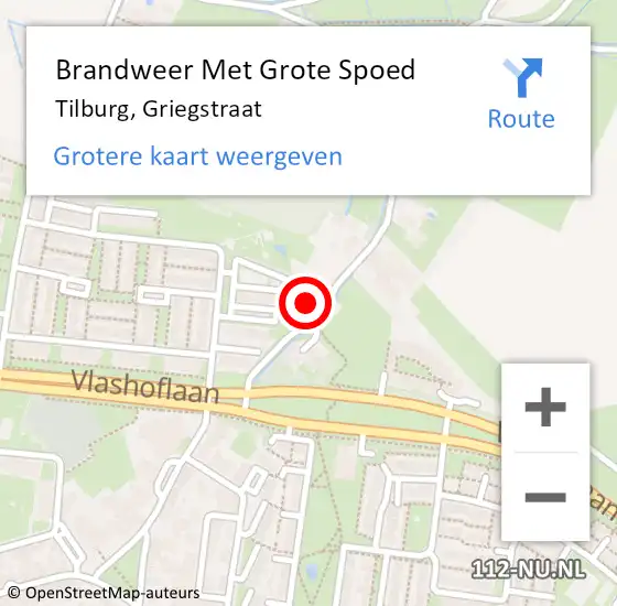 Locatie op kaart van de 112 melding: Brandweer Met Grote Spoed Naar Tilburg, Griegstraat op 15 juli 2024 10:45