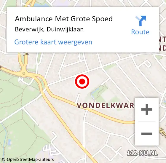 Locatie op kaart van de 112 melding: Ambulance Met Grote Spoed Naar Beverwijk, Duinwijklaan op 15 juli 2024 10:48