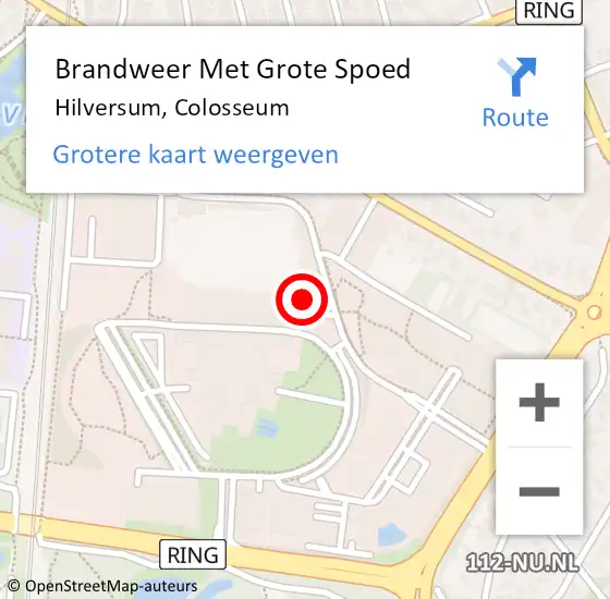 Locatie op kaart van de 112 melding: Brandweer Met Grote Spoed Naar Hilversum, Colosseum op 15 juli 2024 10:56