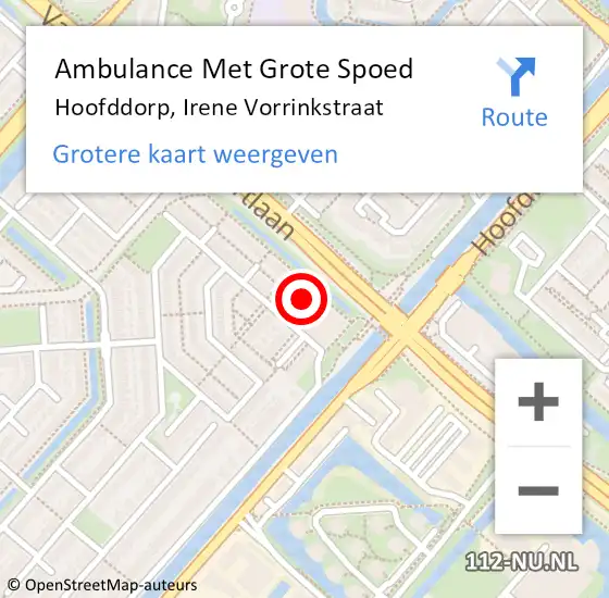 Locatie op kaart van de 112 melding: Ambulance Met Grote Spoed Naar Hoofddorp, Irene Vorrinkstraat op 15 juli 2024 11:02