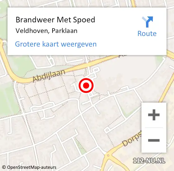 Locatie op kaart van de 112 melding: Brandweer Met Spoed Naar Veldhoven, Parklaan op 15 juli 2024 11:08