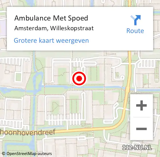 Locatie op kaart van de 112 melding: Ambulance Met Spoed Naar Amsterdam, Willeskopstraat op 15 juli 2024 11:09