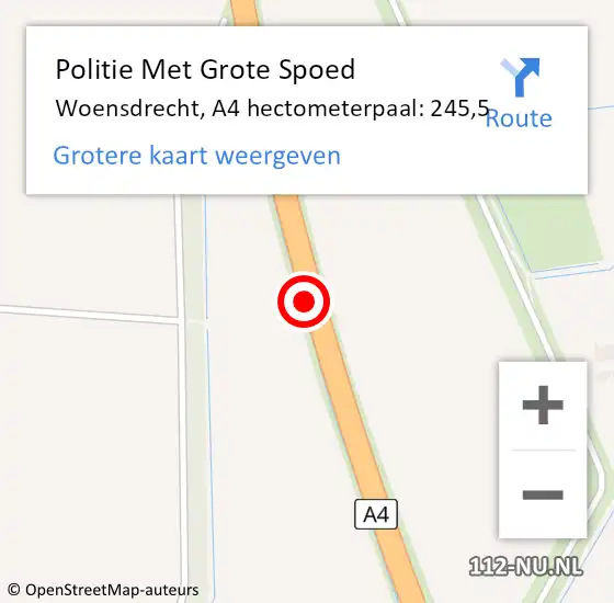 Locatie op kaart van de 112 melding: Politie Met Grote Spoed Naar Woensdrecht, A4 hectometerpaal: 245,5 op 15 juli 2024 11:20