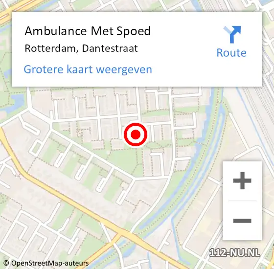 Locatie op kaart van de 112 melding: Ambulance Met Spoed Naar Rotterdam, Dantestraat op 15 juli 2024 11:23