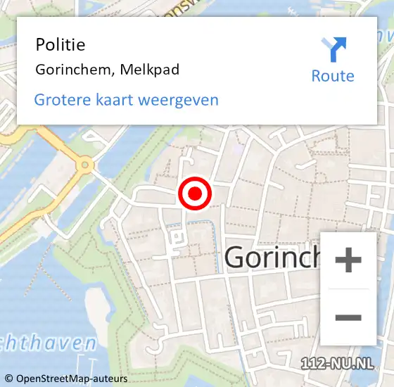 Locatie op kaart van de 112 melding: Politie Gorinchem, Melkpad op 15 juli 2024 11:26