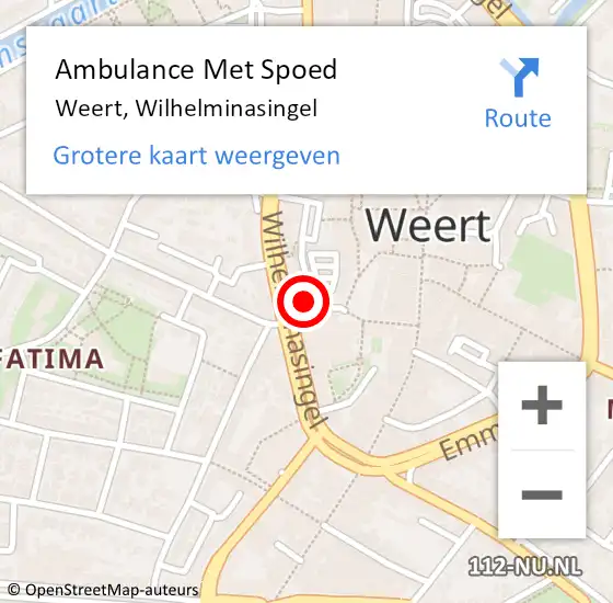 Locatie op kaart van de 112 melding: Ambulance Met Spoed Naar Weert, Wilhelminasingel op 15 juli 2024 11:31