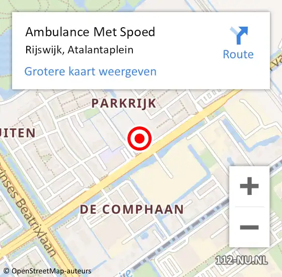 Locatie op kaart van de 112 melding: Ambulance Met Spoed Naar Rijswijk, Atalantaplein op 15 juli 2024 11:45