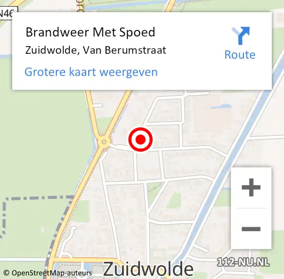 Locatie op kaart van de 112 melding: Brandweer Met Spoed Naar Zuidwolde, Van Berumstraat op 15 juli 2024 11:46