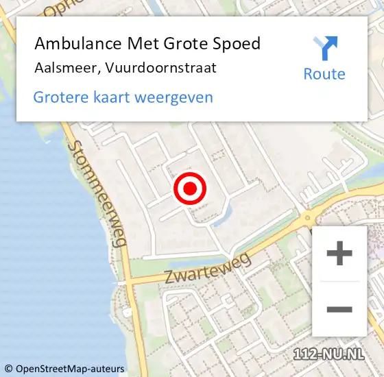 Locatie op kaart van de 112 melding: Ambulance Met Grote Spoed Naar Aalsmeer, Vuurdoornstraat op 15 juli 2024 11:54