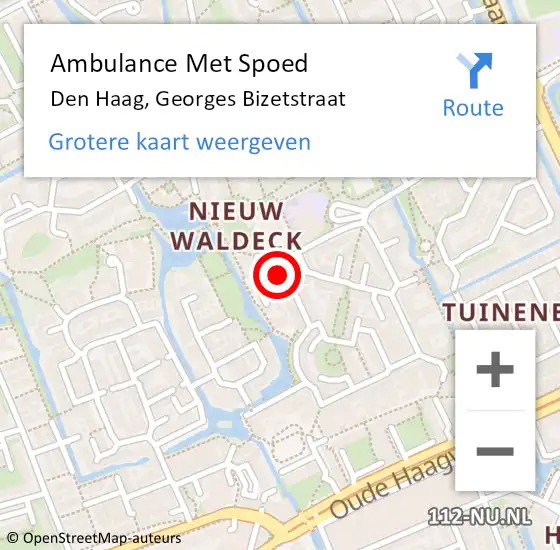 Locatie op kaart van de 112 melding: Ambulance Met Spoed Naar Den Haag, Georges Bizetstraat op 15 juli 2024 12:18