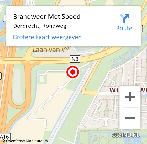 Locatie op kaart van de 112 melding: Brandweer Met Spoed Naar Dordrecht, Rondweg op 15 juli 2024 12:20