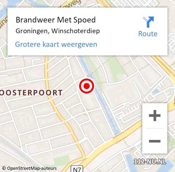 Locatie op kaart van de 112 melding: Brandweer Met Spoed Naar Groningen, Winschoterdiep op 15 juli 2024 12:23