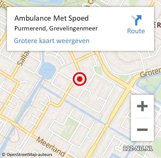 Locatie op kaart van de 112 melding: Ambulance Met Spoed Naar Purmerend, Grevelingenmeer op 15 juli 2024 12:30