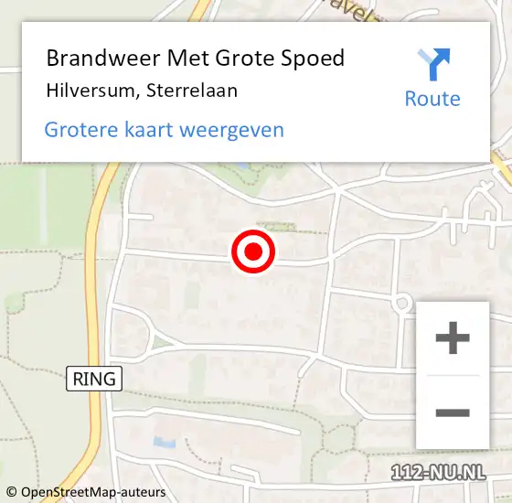 Locatie op kaart van de 112 melding: Brandweer Met Grote Spoed Naar Hilversum, Sterrelaan op 15 juli 2024 12:43