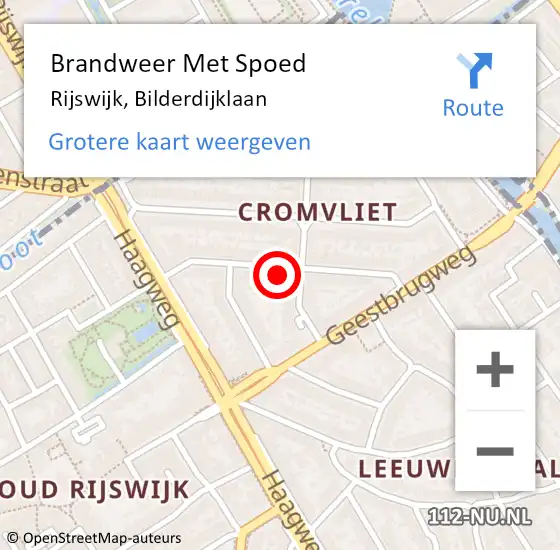 Locatie op kaart van de 112 melding: Brandweer Met Spoed Naar Rijswijk, Bilderdijklaan op 15 juli 2024 13:02