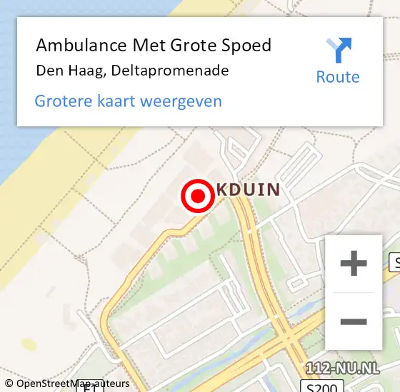 Locatie op kaart van de 112 melding: Ambulance Met Grote Spoed Naar Den Haag, Deltapromenade op 15 juli 2024 13:05