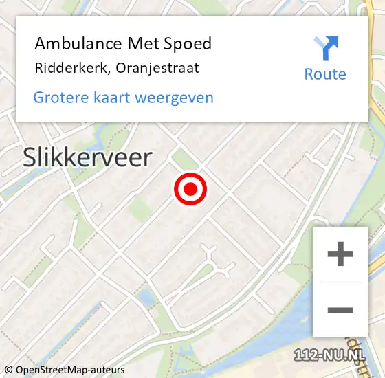 Locatie op kaart van de 112 melding: Ambulance Met Spoed Naar Ridderkerk, Oranjestraat op 15 juli 2024 13:19