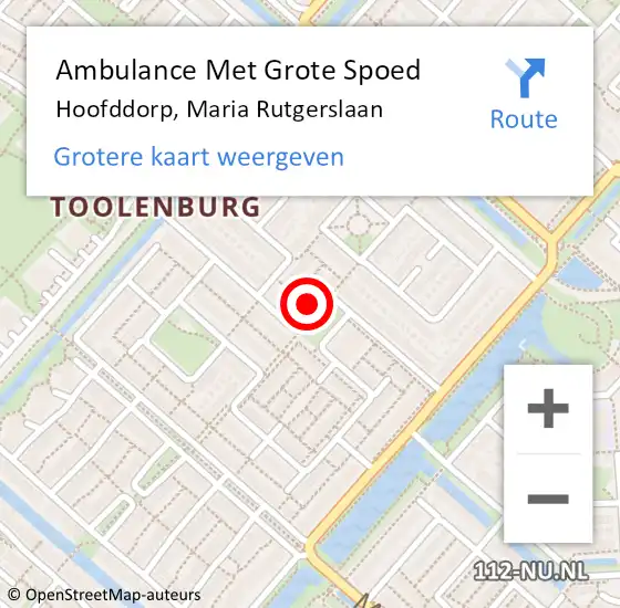 Locatie op kaart van de 112 melding: Ambulance Met Grote Spoed Naar Hoofddorp, Maria Rutgerslaan op 15 juli 2024 13:21