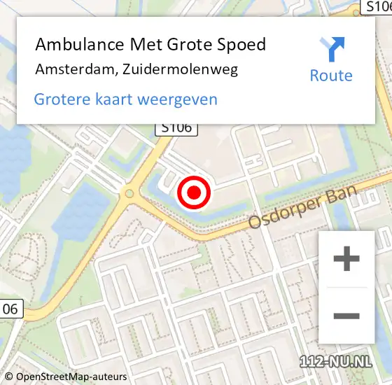 Locatie op kaart van de 112 melding: Ambulance Met Grote Spoed Naar Amsterdam, Zuidermolenweg op 15 juli 2024 13:28