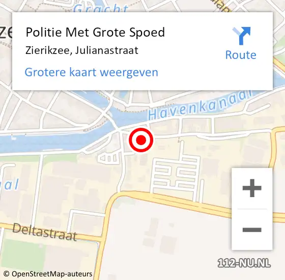 Locatie op kaart van de 112 melding: Politie Met Grote Spoed Naar Zierikzee, Julianastraat op 15 juli 2024 13:45