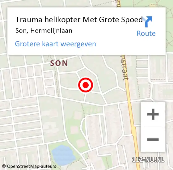 Locatie op kaart van de 112 melding: Trauma helikopter Met Grote Spoed Naar Son, Hermelijnlaan op 15 juli 2024 13:48