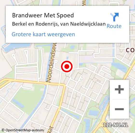 Locatie op kaart van de 112 melding: Brandweer Met Spoed Naar Berkel en Rodenrijs, van Naeldwijcklaan op 15 juli 2024 13:58