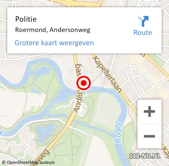 Locatie op kaart van de 112 melding: Politie Roermond, Andersonweg op 15 juli 2024 14:13