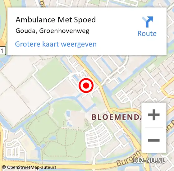 Locatie op kaart van de 112 melding: Ambulance Met Spoed Naar Gouda, Groenhovenweg op 15 juli 2024 14:15