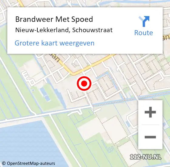 Locatie op kaart van de 112 melding: Brandweer Met Spoed Naar Nieuw-Lekkerland, Schouwstraat op 15 juli 2024 14:20