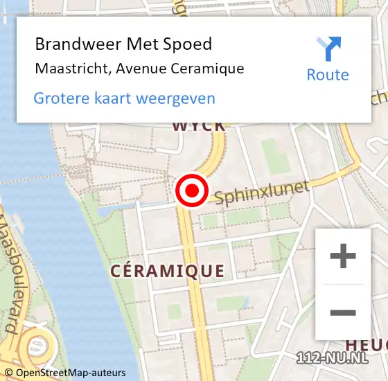 Locatie op kaart van de 112 melding: Brandweer Met Spoed Naar Maastricht, Avenue Ceramique op 15 juli 2024 14:24