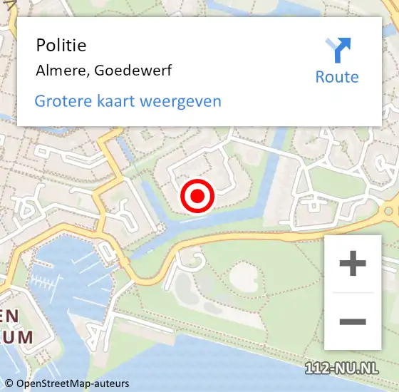 Locatie op kaart van de 112 melding: Politie Almere, Goedewerf op 15 juli 2024 14:39