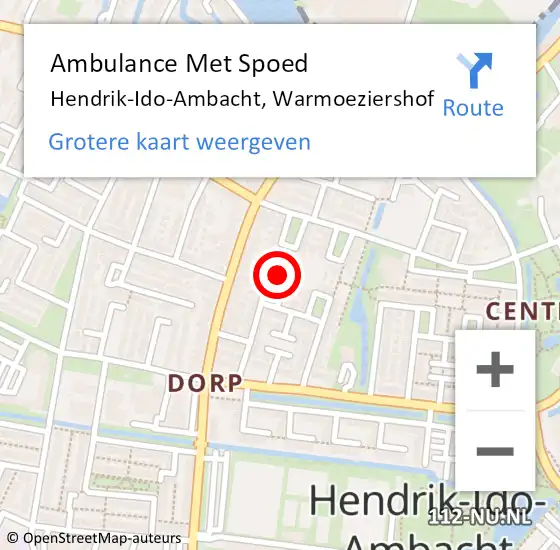 Locatie op kaart van de 112 melding: Ambulance Met Spoed Naar Hendrik-Ido-Ambacht, Warmoeziershof op 15 juli 2024 14:43