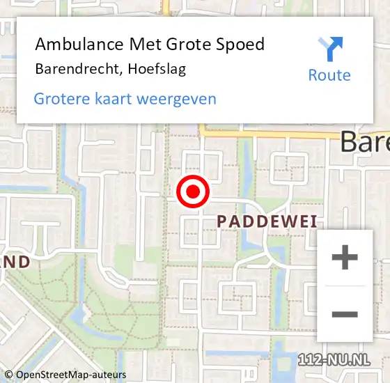 Locatie op kaart van de 112 melding: Ambulance Met Grote Spoed Naar Barendrecht, Hoefslag op 15 juli 2024 14:47