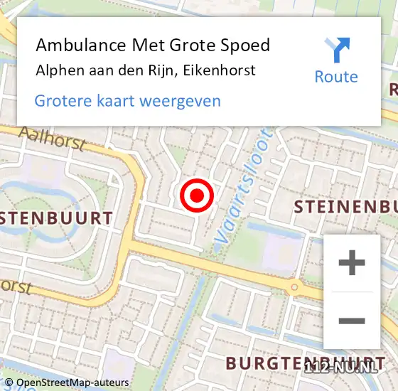 Locatie op kaart van de 112 melding: Ambulance Met Grote Spoed Naar Alphen aan den Rijn, Eikenhorst op 15 juli 2024 14:58