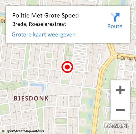 Locatie op kaart van de 112 melding: Politie Met Grote Spoed Naar Breda, Roeselarestraat op 15 juli 2024 14:59