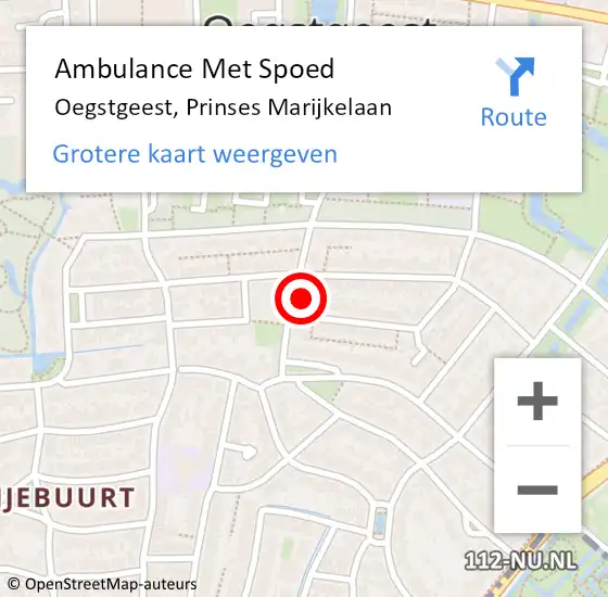 Locatie op kaart van de 112 melding: Ambulance Met Spoed Naar Oegstgeest, Prinses Marijkelaan op 15 juli 2024 15:00