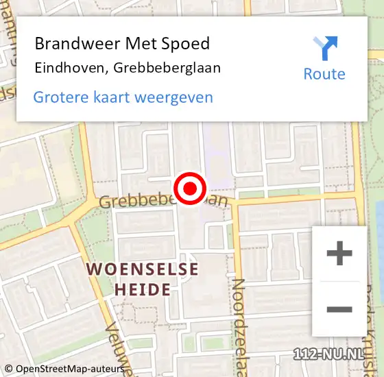 Locatie op kaart van de 112 melding: Brandweer Met Spoed Naar Eindhoven, Grebbeberglaan op 15 juli 2024 15:10