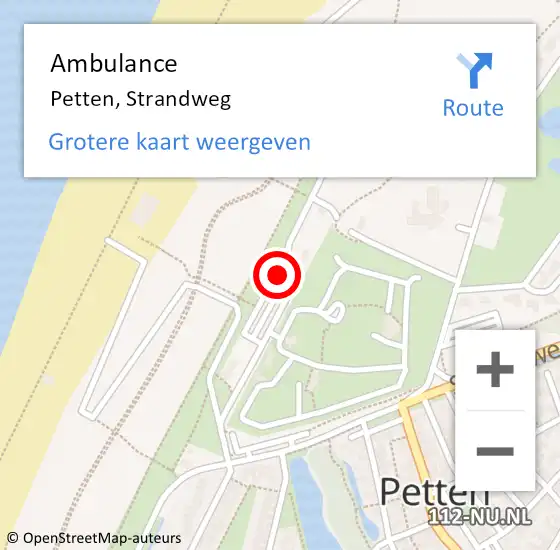 Locatie op kaart van de 112 melding: Ambulance Petten, Strandweg op 15 juli 2024 15:16