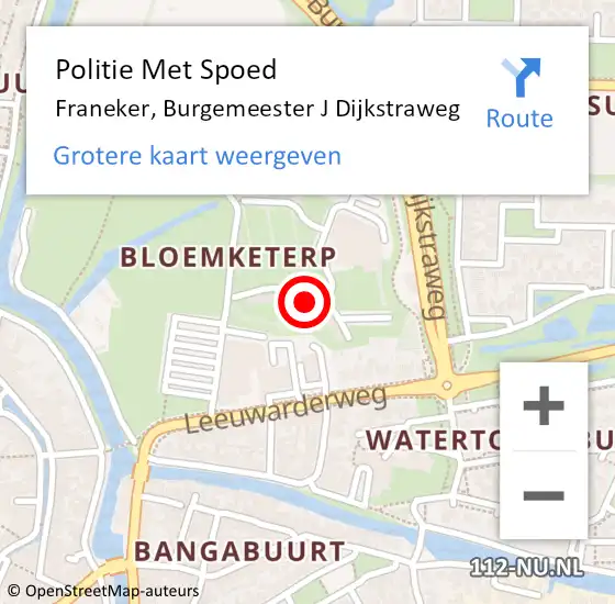 Locatie op kaart van de 112 melding: Politie Met Spoed Naar Franeker, Burgemeester J Dijkstraweg op 15 juli 2024 15:35